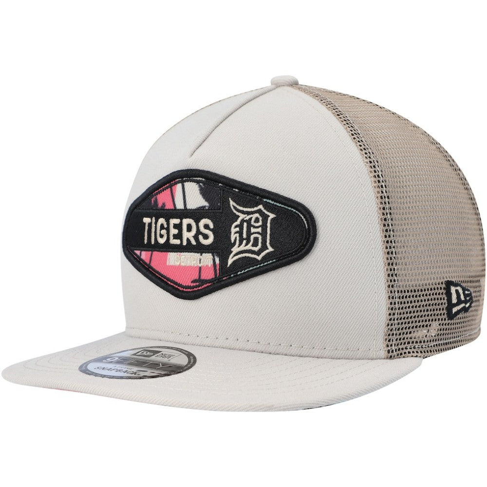 Detroit Tigers New Era Retro Beachin' Patch A-Frame Trucker 9FIFTY Snapback Hat - Natural - New Era Discount