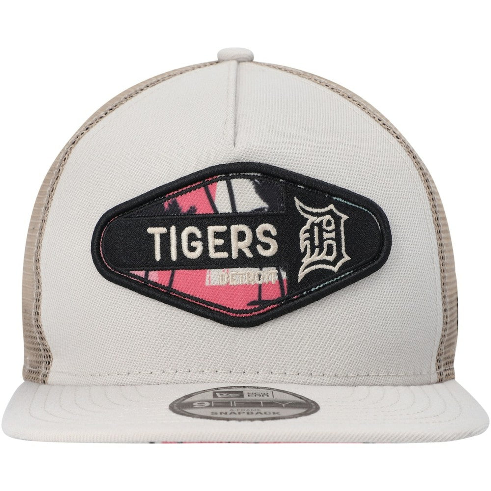 Detroit Tigers New Era Retro Beachin' Patch A-Frame Trucker 9FIFTY Snapback Hat - Natural - New Era Discount