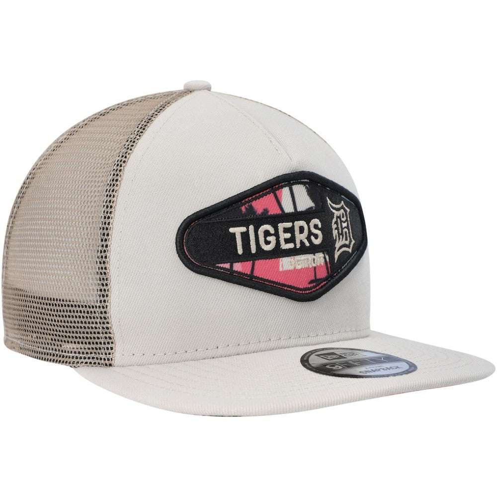 Detroit Tigers New Era Retro Beachin' Patch A-Frame Trucker 9FIFTY Snapback Hat - Natural - New Era Discount