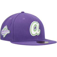 Atlanta Braves New Era Lime Side Patch 59FIFTY Fitted Hat - Purple - New Era on Sale
