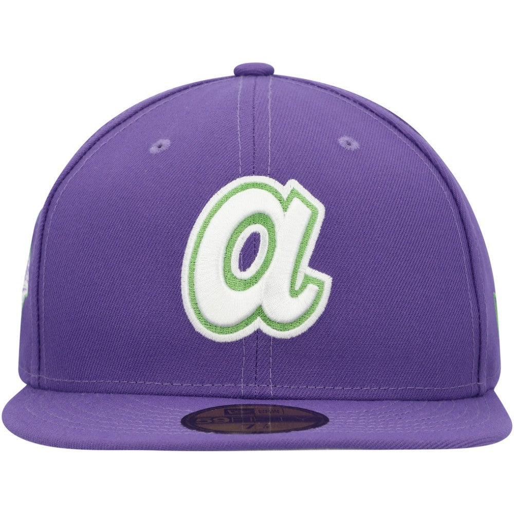 Atlanta Braves New Era Lime Side Patch 59FIFTY Fitted Hat - Purple - New Era on Sale