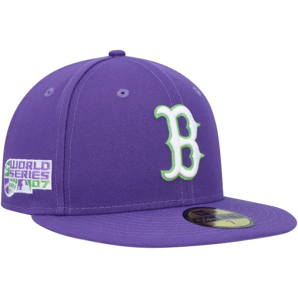 Boston Red Sox New Era Lime Side Patch 59FIFTY Fitted Hat - Purple - New Era Discount