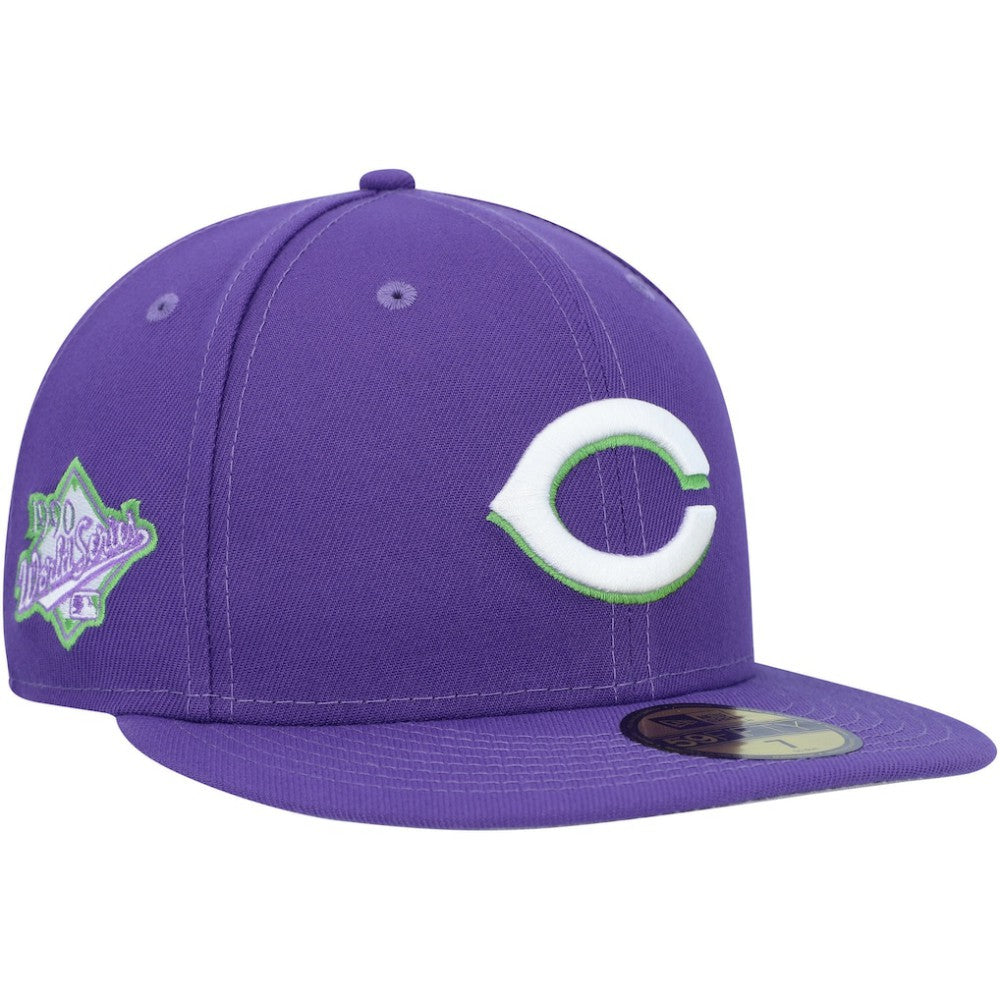 Cincinnati Reds New Era Lime Side Patch 59FIFTY Fitted Hat - Purple - New Era Discount