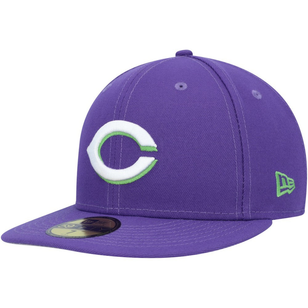 Cincinnati Reds New Era Lime Side Patch 59FIFTY Fitted Hat - Purple - New Era Discount