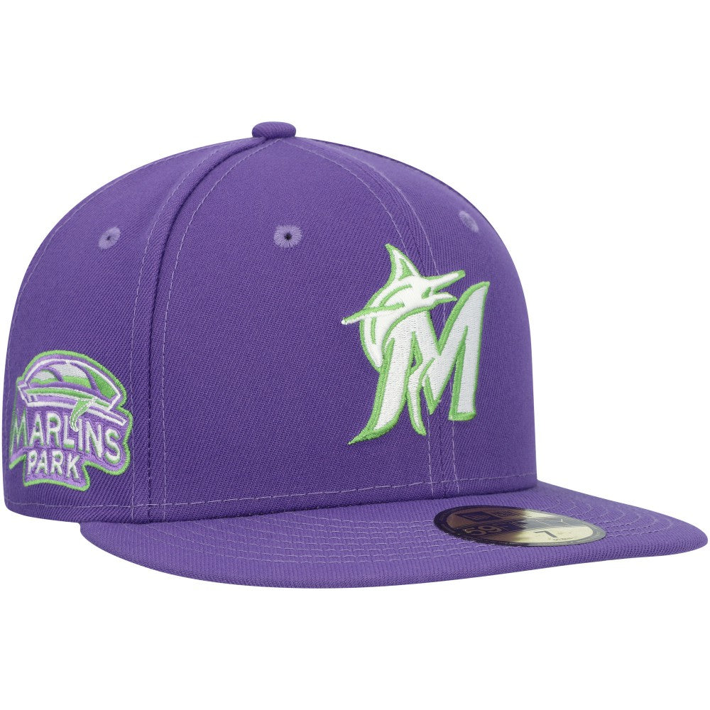 Miami Marlins New Era Lime Side Patch 59FIFTY Fitted Hat - Purple - New Era on Sale