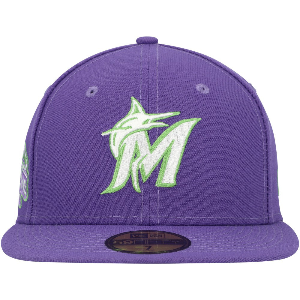 Miami Marlins New Era Lime Side Patch 59FIFTY Fitted Hat - Purple - New Era on Sale