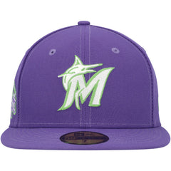 Miami Marlins New Era Lime Side Patch 59FIFTY Fitted Hat - Purple - New Era on Sale