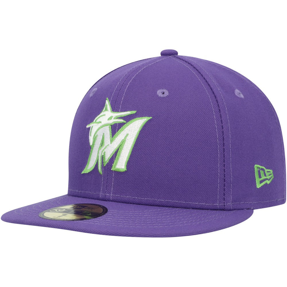 Miami Marlins New Era Lime Side Patch 59FIFTY Fitted Hat - Purple - New Era on Sale
