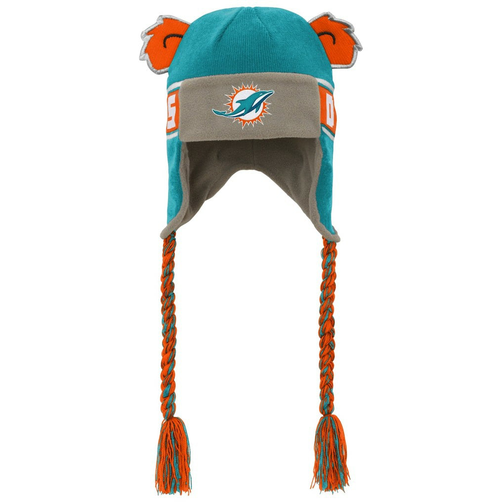 Miami Dolphins Youth Wordmark Ears Trooper Knit Hat Aqua