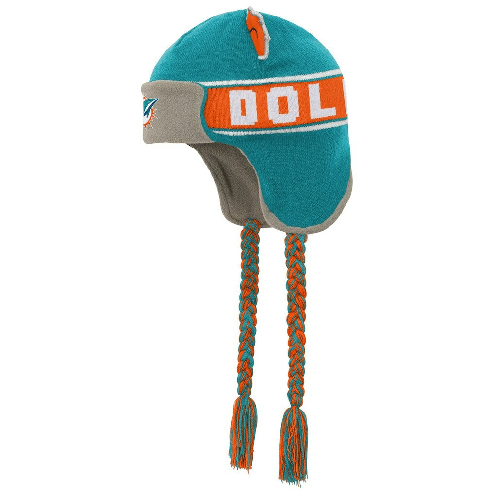 Miami Dolphins Youth Wordmark Ears Trooper Knit Hat Aqua