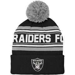 Las Vegas Raiders Youth Jacquard Cuffed Knit Hat with Pom Black