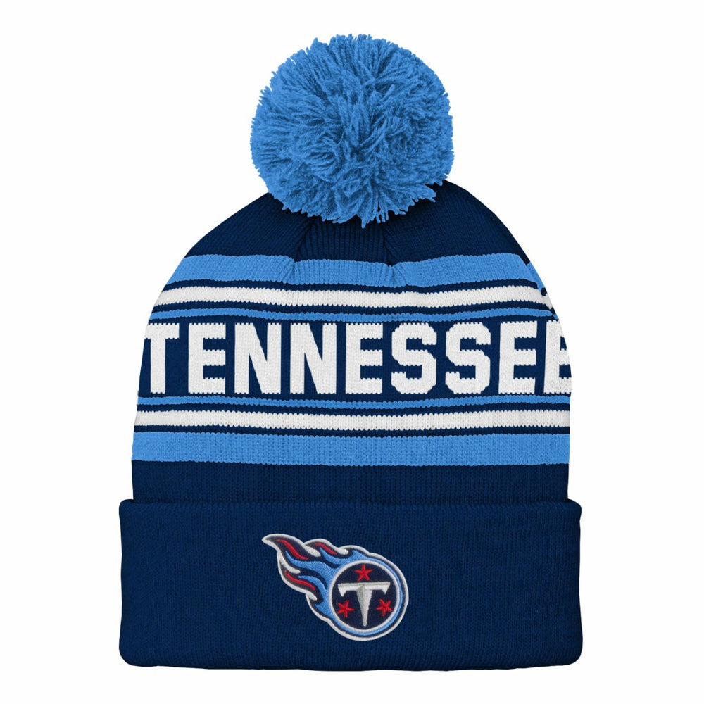 Tennessee Titans Youth Jacquard Cuffed Knit Hat with Pom Navy