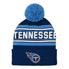 Tennessee Titans Youth Jacquard Cuffed Knit Hat with Pom Navy