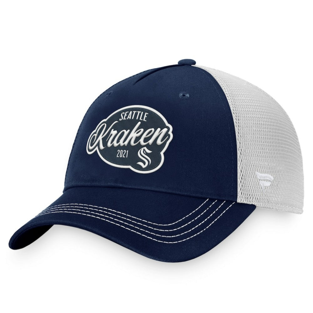 Seattle Kraken Fanatics Women's Fundamental Trucker Adjustable Hat - Deep Sea Blue/White - NHL 200010183