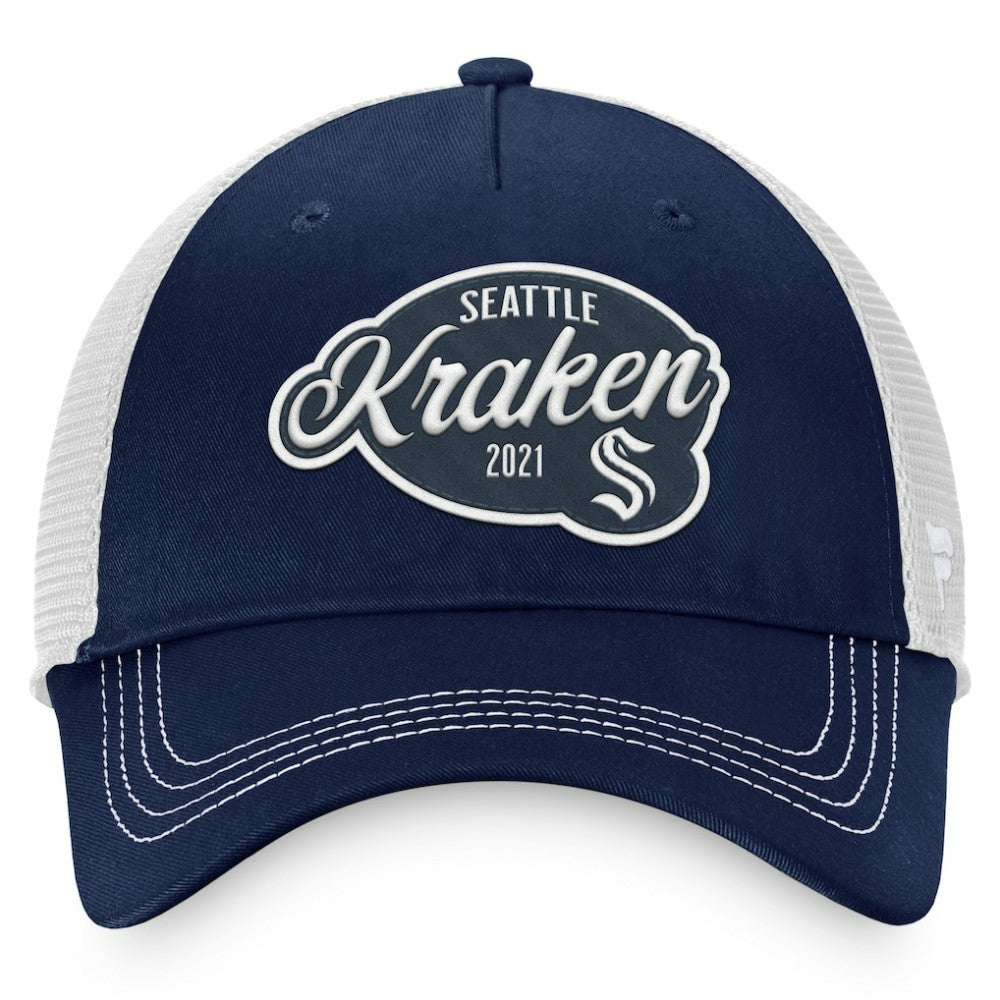 Seattle Kraken Fanatics Women's Fundamental Trucker Adjustable Hat - Deep Sea Blue/White - NHL 200010183
