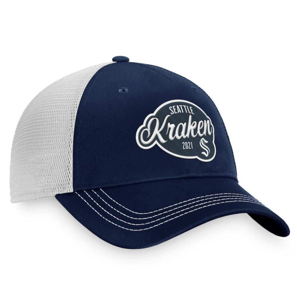 Seattle Kraken Fanatics Women's Fundamental Trucker Adjustable Hat - Deep Sea Blue/White - NHL 200010183