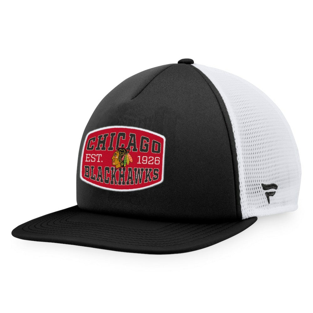 Chicago Blackhawks Fanatics Foam Front Patch Trucker Snapback Hat - Black/White - NHL 200010191