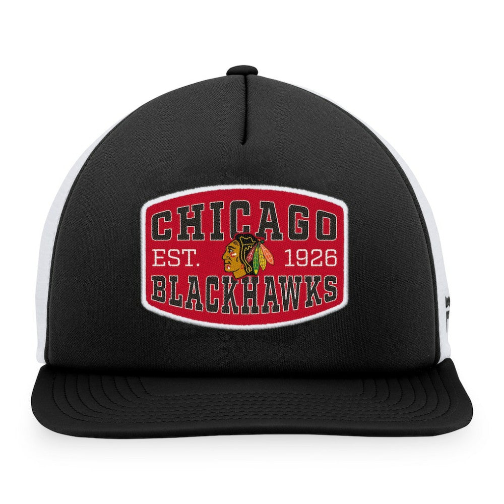 Chicago Blackhawks Fanatics Foam Front Patch Trucker Snapback Hat - Black/White - NHL 200010191