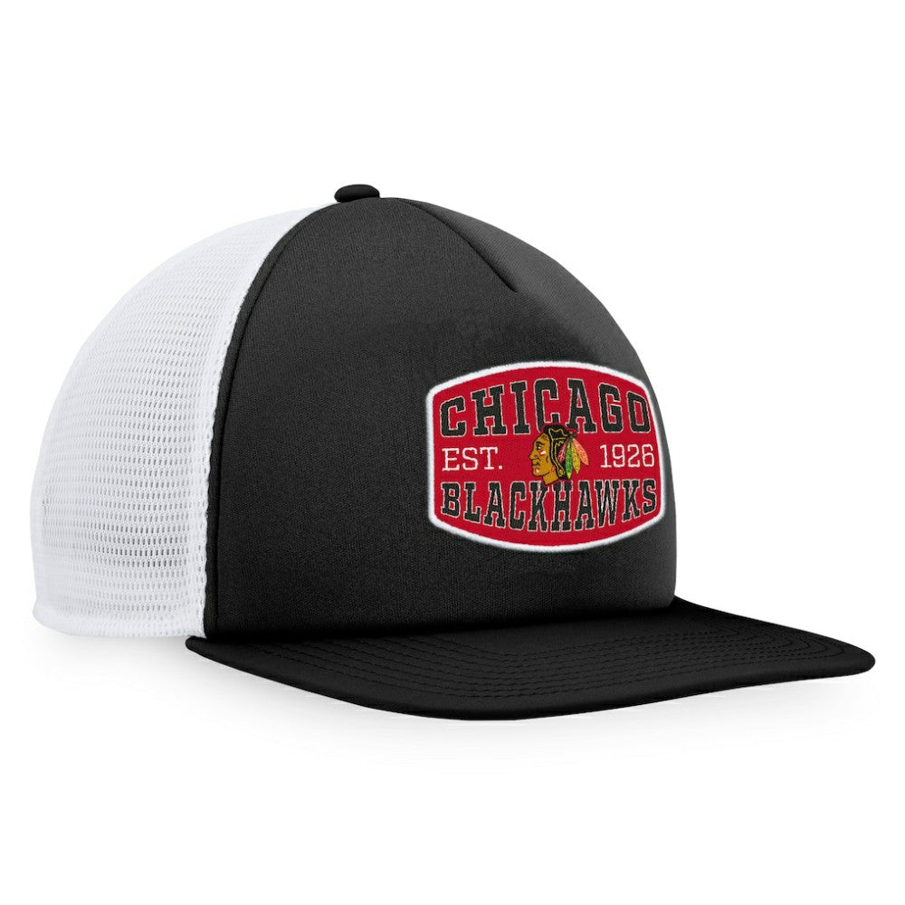 Chicago Blackhawks Fanatics Foam Front Patch Trucker Snapback Hat - Black/White - NHL 200010191