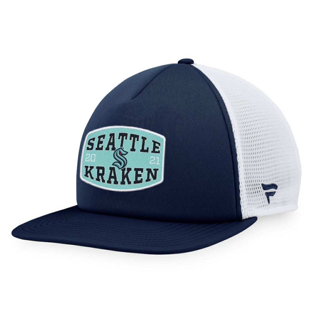 Seattle Kraken Fanatics Foam Front Patch Trucker Snapback Hat - Deep Sea Blue/White - NHL 200010212