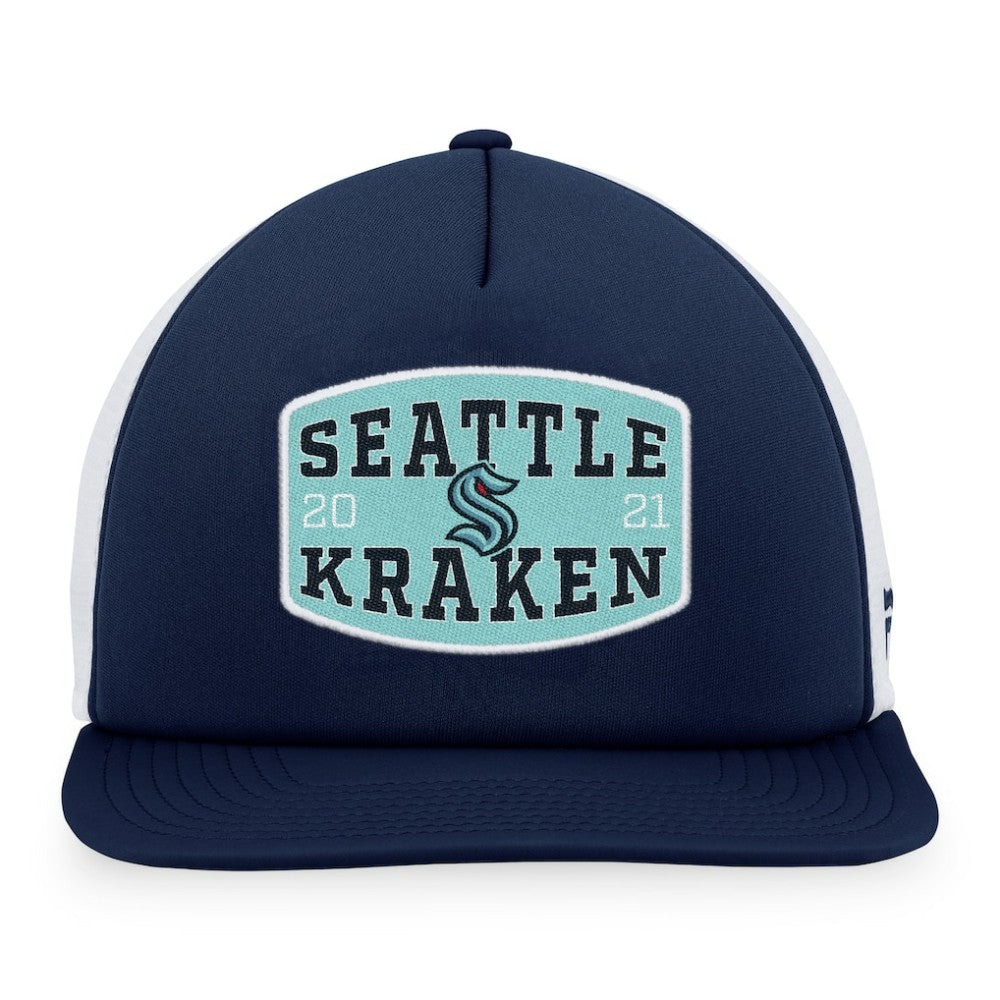 Seattle Kraken Fanatics Foam Front Patch Trucker Snapback Hat - Deep Sea Blue/White - NHL 200010212