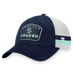 Seattle Kraken Fanatics Fundamental Striped Trucker Adjustable Hat - Deep Sea Blue/White - NHL 200010337