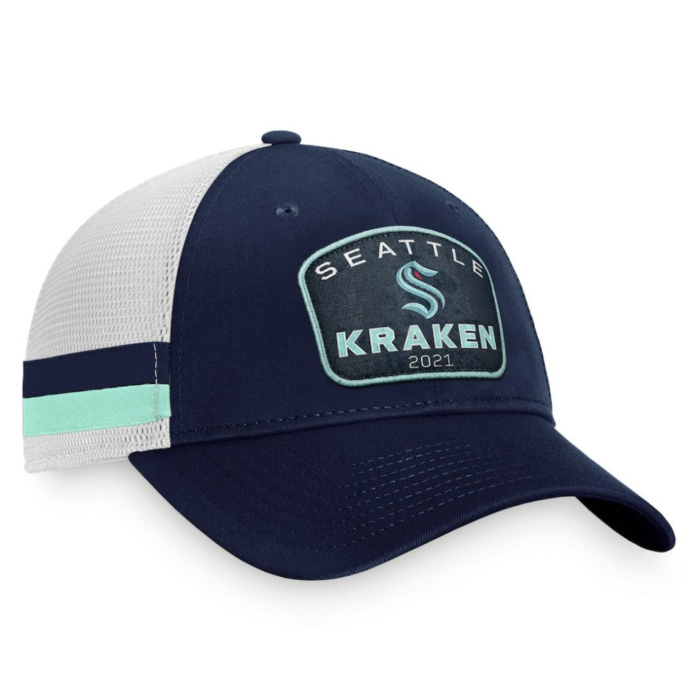 Seattle Kraken Fanatics Fundamental Striped Trucker Adjustable Hat - Deep Sea Blue/White - NHL 200010337