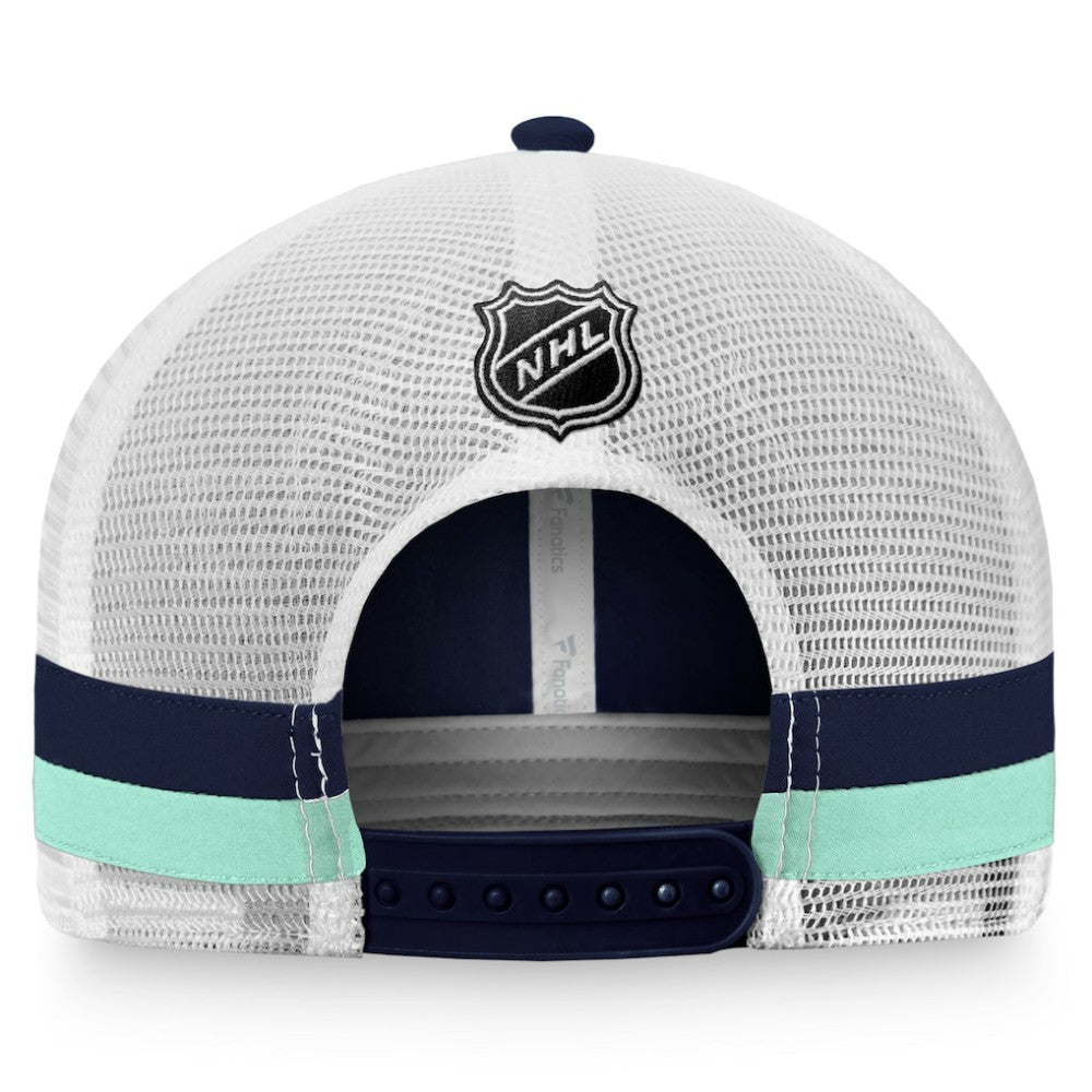 Seattle Kraken Fanatics Fundamental Striped Trucker Adjustable Hat - Deep Sea Blue/White - NHL 200010337