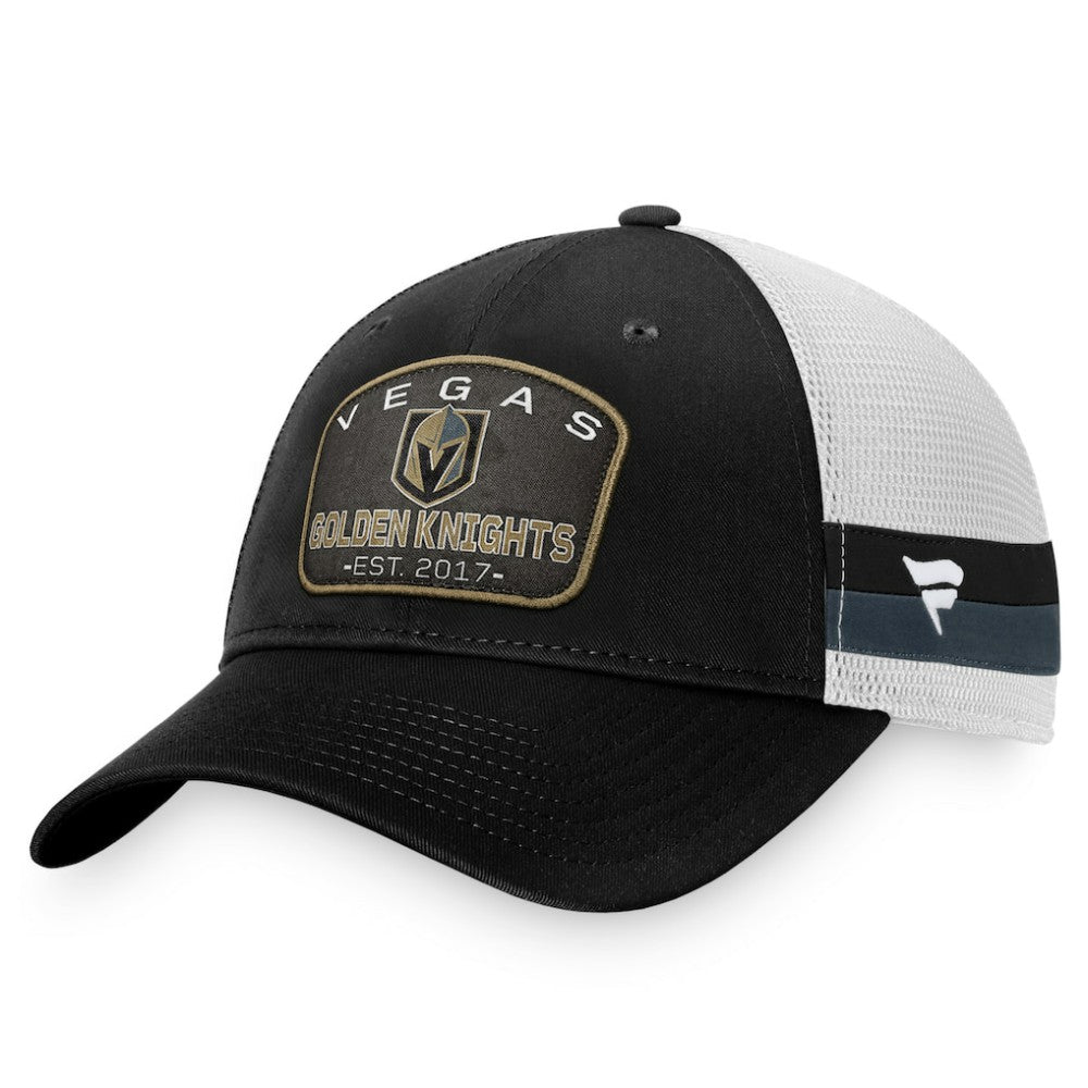 Vegas Golden Knights Fanatics Fundamental Striped Trucker Adjustable Hat - Black/White - NHL 200010350