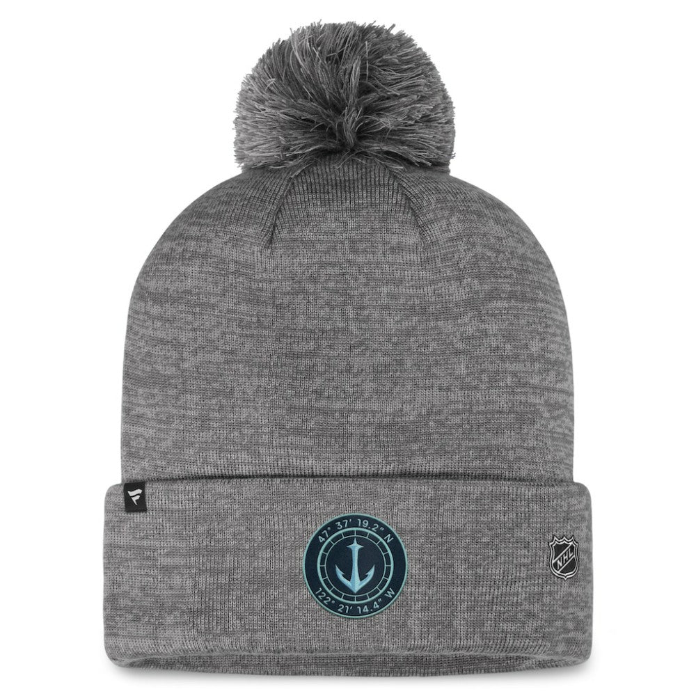 Seattle Kraken Fanatics Authentic Pro Home Ice Cuffed Knit Hat with Pom - Gray - NHL 200011158