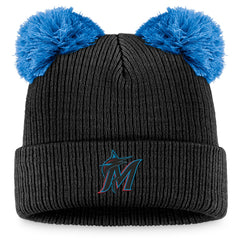 Miami Marlins Fanatics Women's Double Pom Cuffed Knit Hat - Black/Blue - Fanatics on Sale