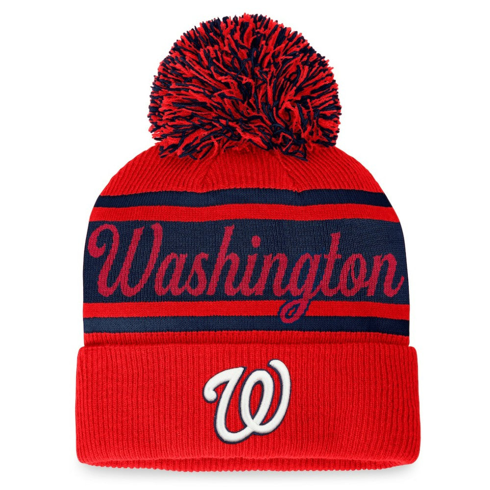 Washington Nationals Fanatics Women's Script Cuffed Knit Hat with Pom - Red/Navy - Fanatics on Sale