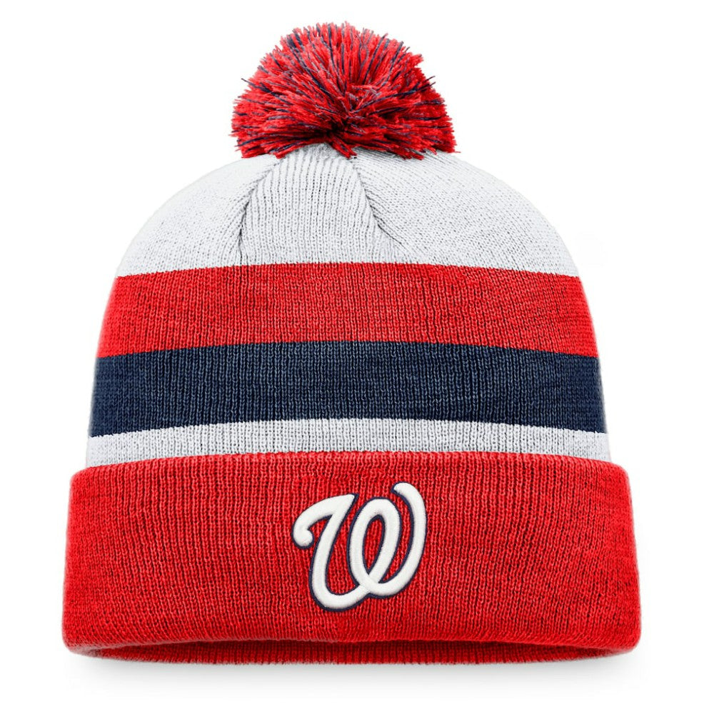 Washington Nationals Fanatics Stripe Cuffed Knit Hat with Pom - Red - Fanatics Lifestyle