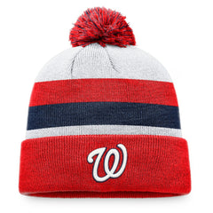 Washington Nationals Fanatics Stripe Cuffed Knit Hat with Pom - Red - Fanatics Lifestyle