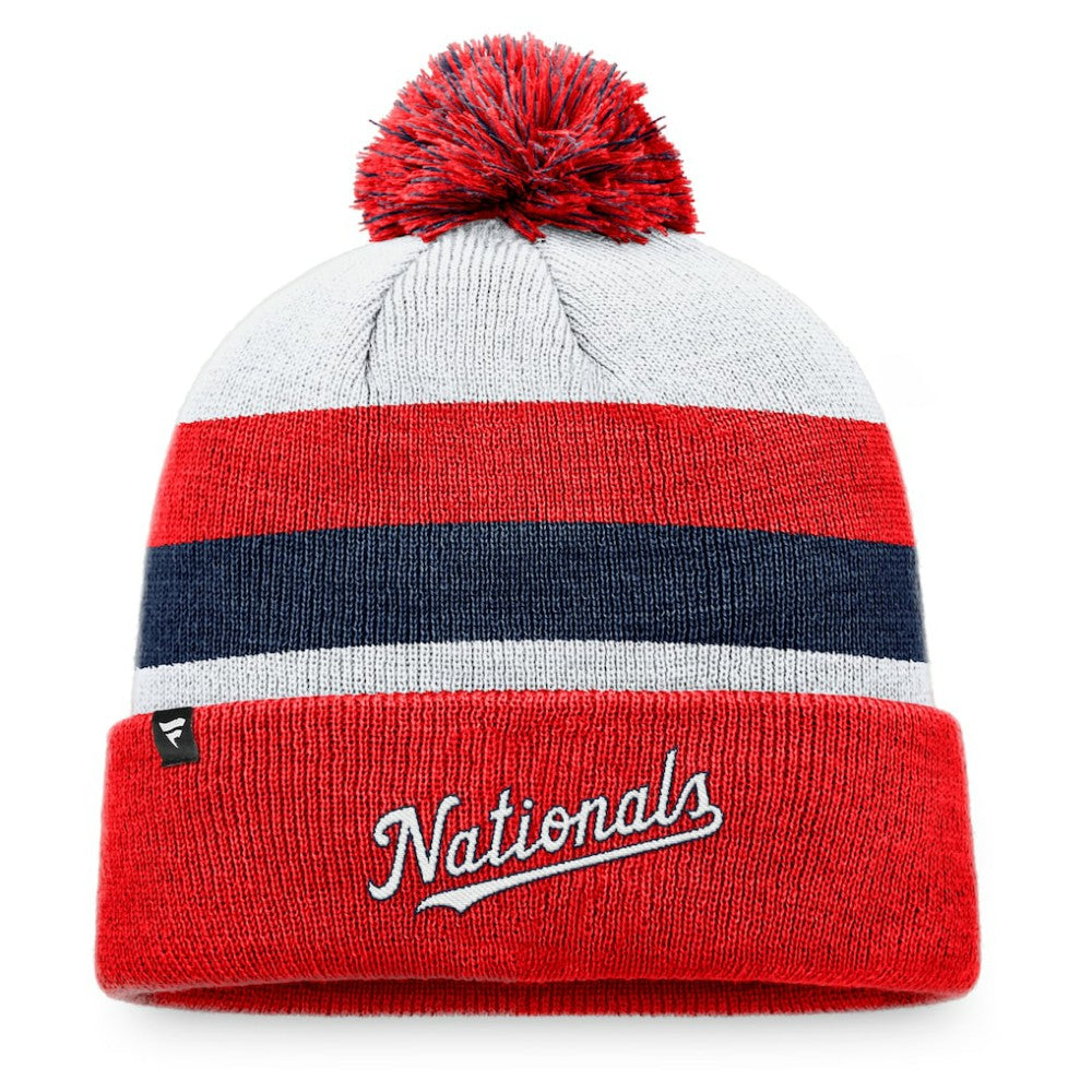 Washington Nationals Fanatics Stripe Cuffed Knit Hat with Pom - Red - Fanatics Lifestyle