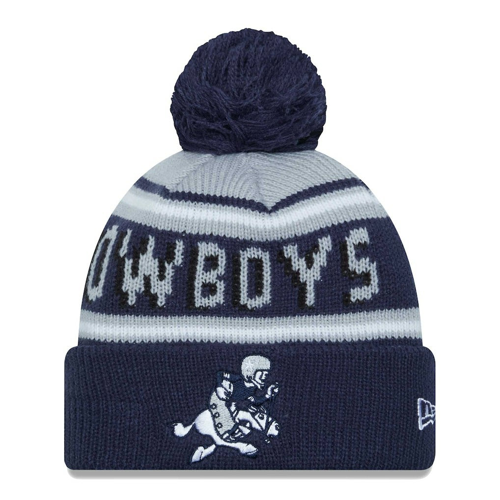 Dallas Cowboys New Era Youth Gridiron Classics Main Cuffed Knit Hat with Pom Gray/Navy