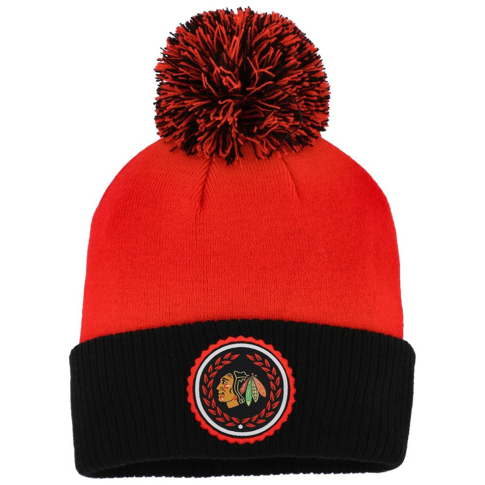 Chicago Blackhawks adidas Women's Laurel Cuffed Knit Hat with Pom - Red - NHL 200012406