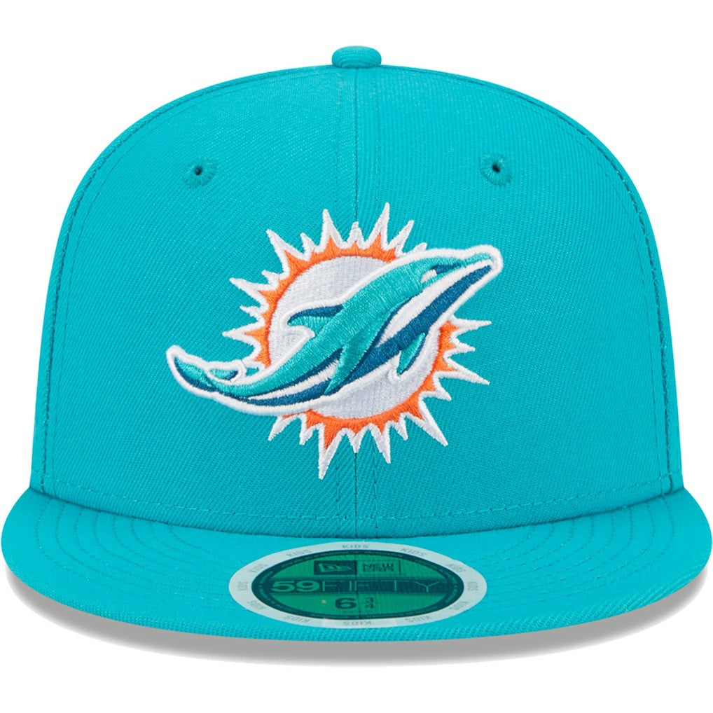 Miami Dolphins New Era Youth Main 59FIFTY Fitted Hat Aqua