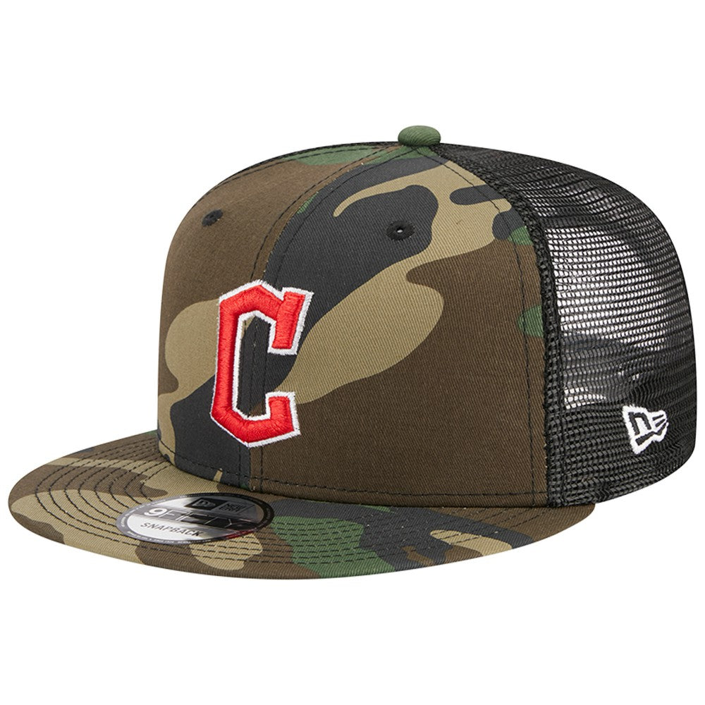 Cleveland Guardians New Era Woodland Camo Trucker 9FIFTY Snapback Hat - Camo - New Era on Sale