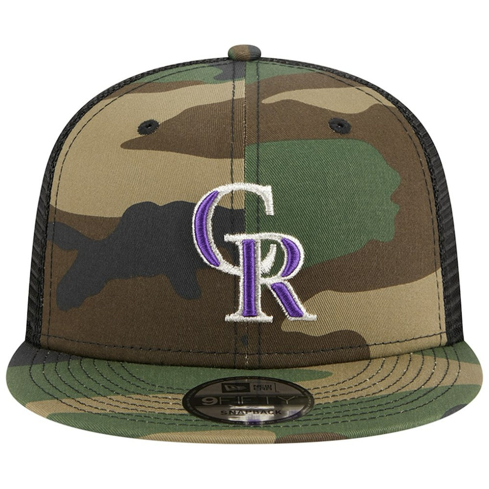 Colorado Rockies New Era Woodland Camo Trucker 9FIFTY Snapback Hat - Camo - New Era Sale