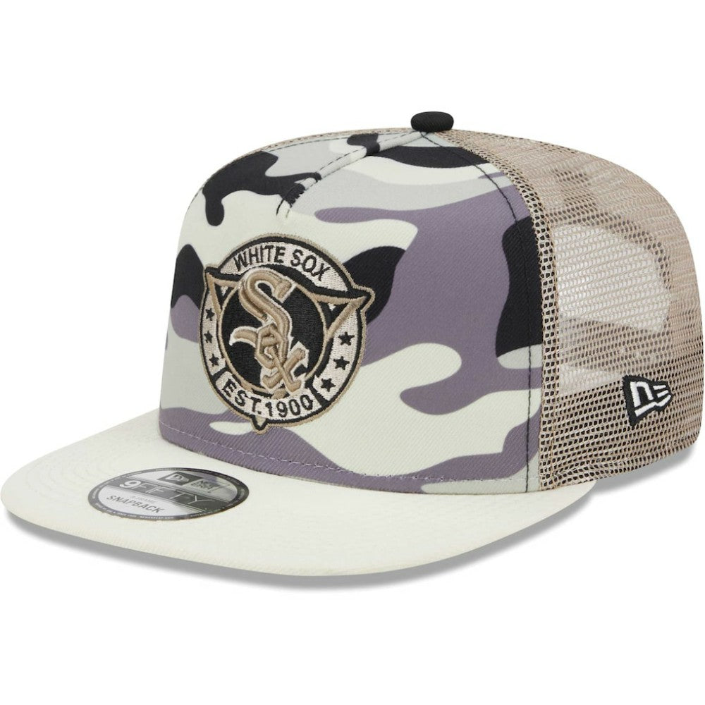 Chicago White Sox New Era Chrome Camo A-Frame 9FIFTY Trucker Snapback Hat - White - New Era Sale