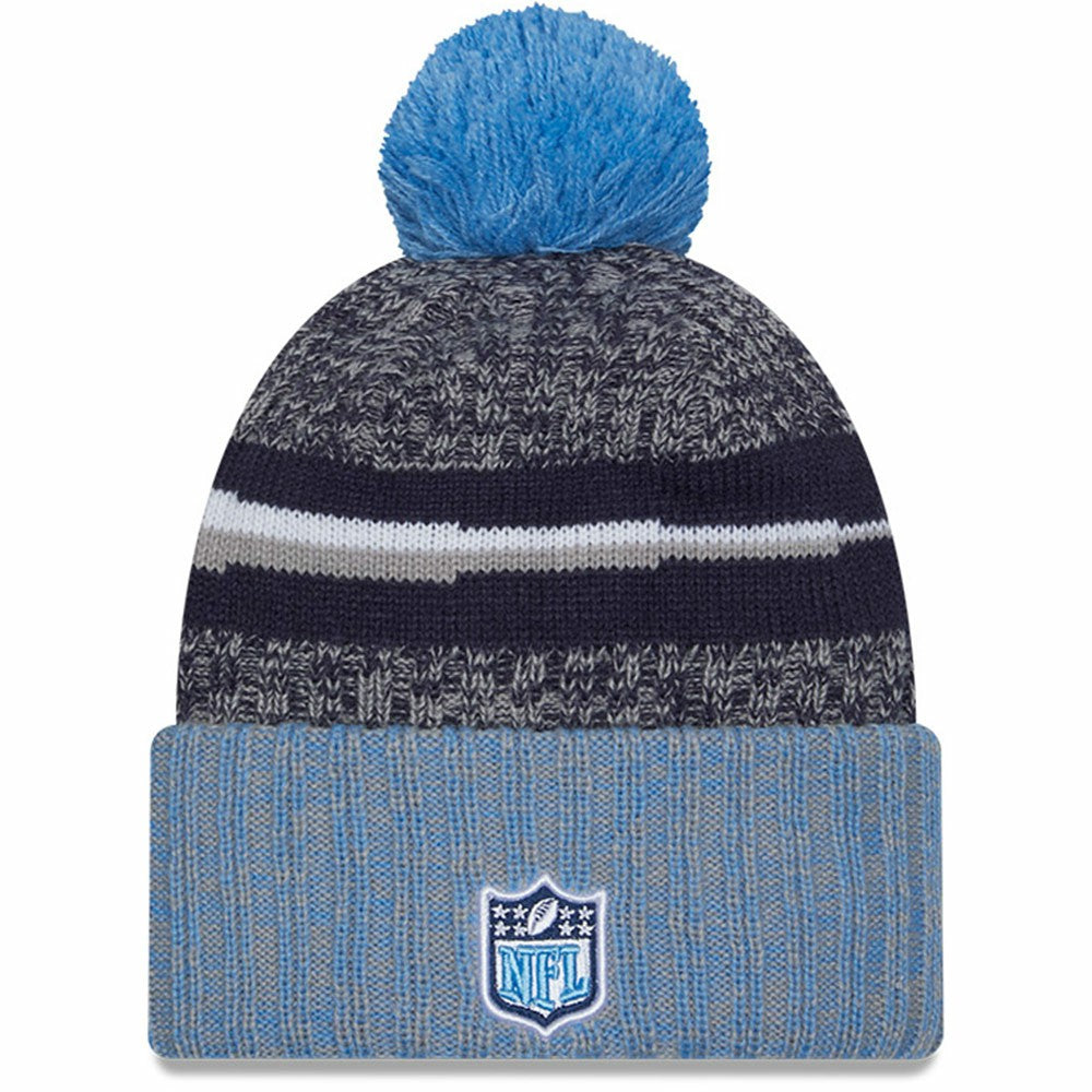 Tennessee Titans New Era 2023 Sideline Sport Cuffed Pom Knit Hat Navy/Light Blue