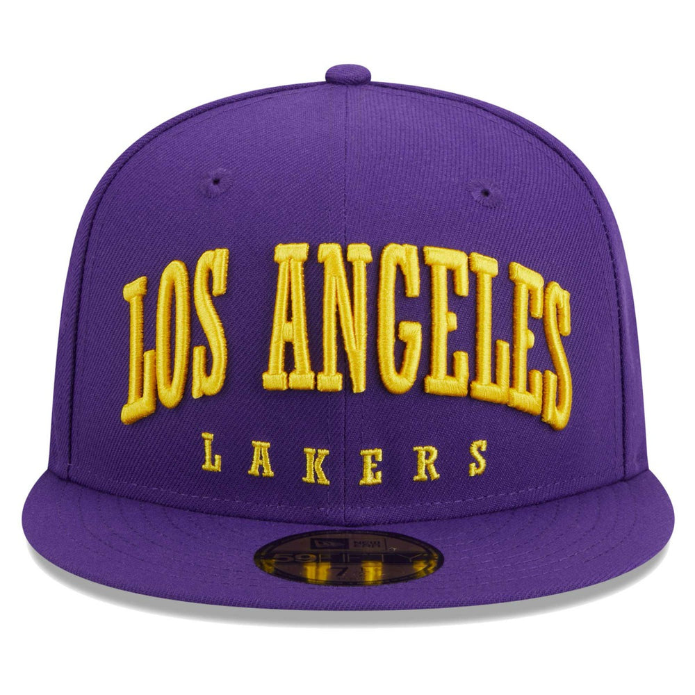 Los Angeles Lakers Big Arch Text 59FIFTY Fitted Hat Purple | New Era Lifestyle