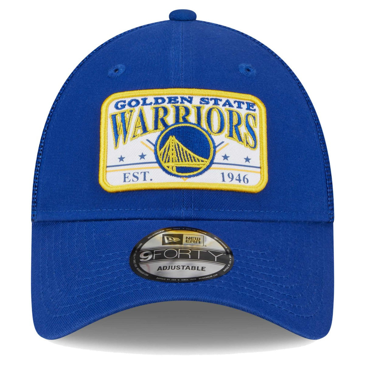 Golden State Warriors Plate Oversized Patch Trucker 9FORTY Adjustable Hat for sale Royal | New Era outlet