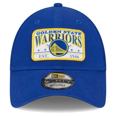 Golden State Warriors Plate Oversized Patch Trucker 9FORTY Adjustable Hat for sale Royal | New Era outlet