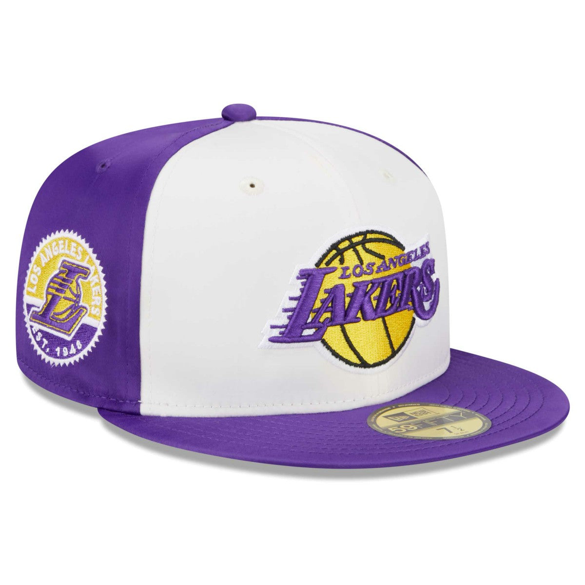 Los Angeles Lakers Throwback Satin 59FIFTY Fitted Hat White | New Era online