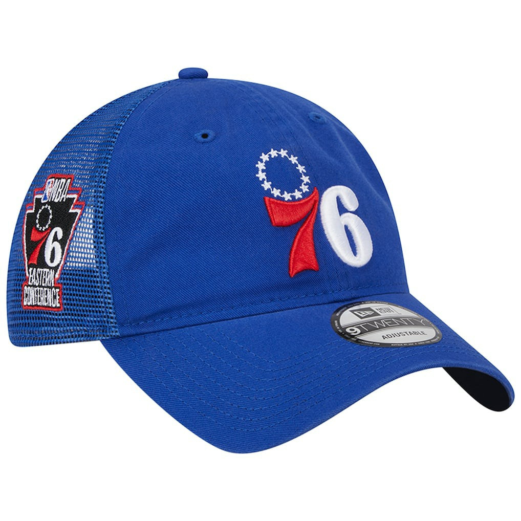 Philadelphia 76ers Distinct Side Patch Trucker 9TWENTY Adjustable Hat Royal | New Era for sale