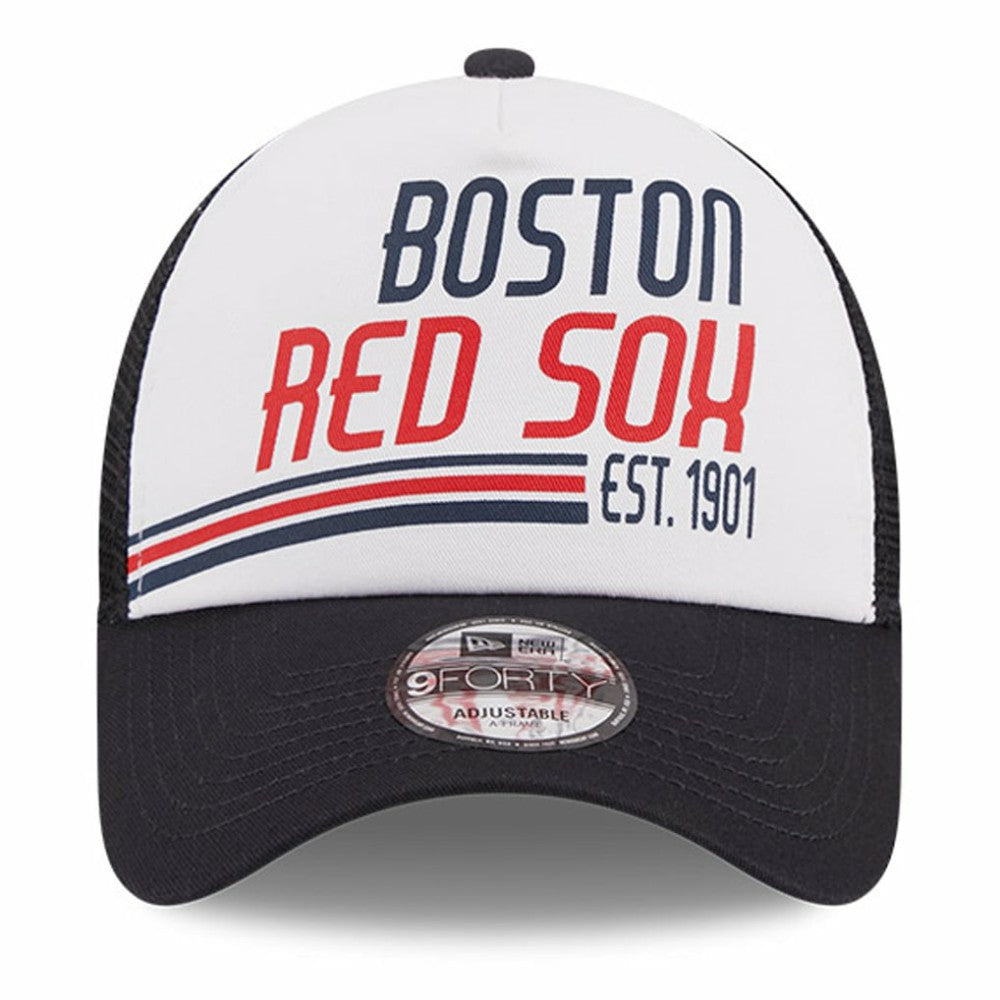 Boston Red Sox New Era Stacked A-Frame Trucker 9FORTY Adjustable Hat - White/Navy - New Era Online