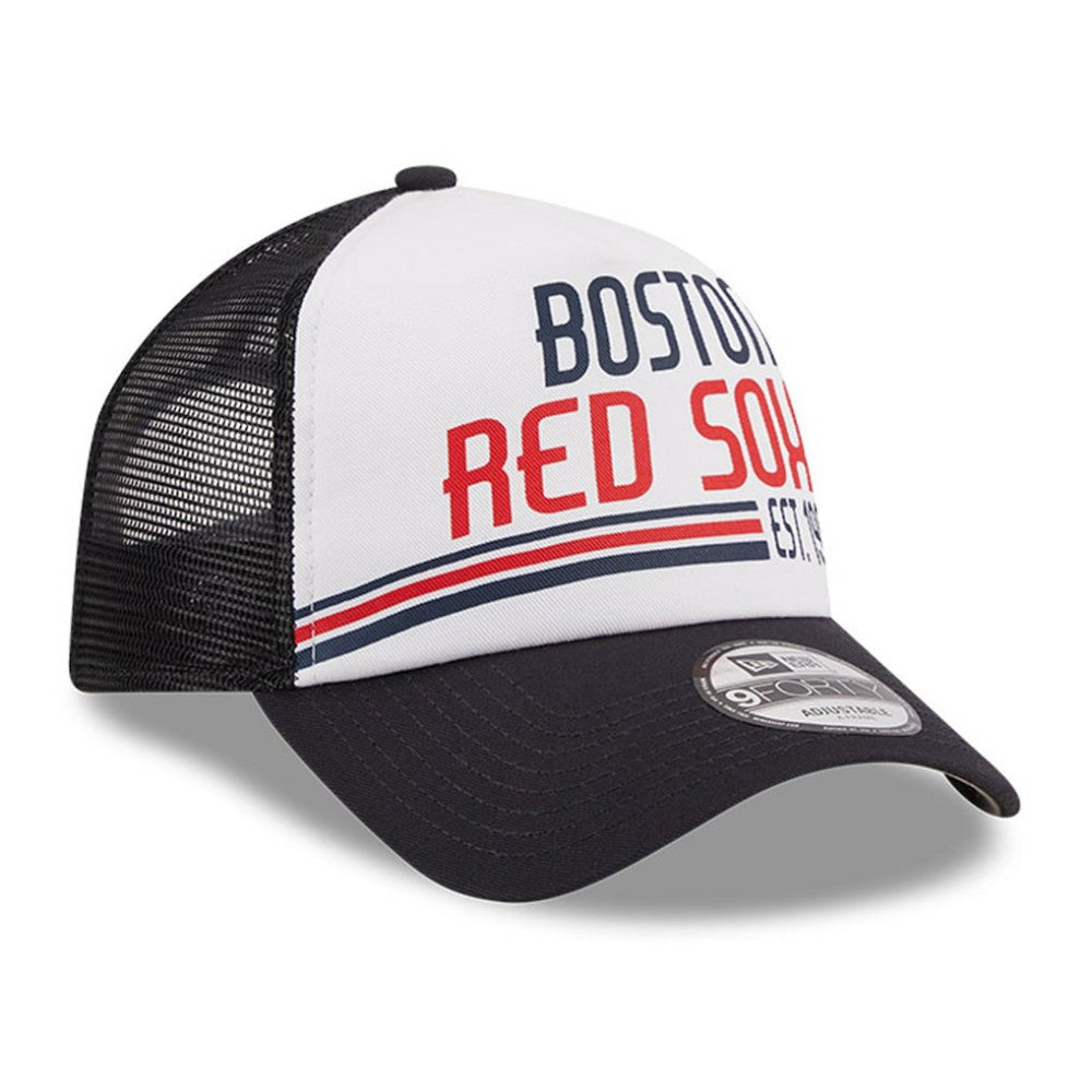 Boston Red Sox New Era Stacked A-Frame Trucker 9FORTY Adjustable Hat - White/Navy - New Era Online