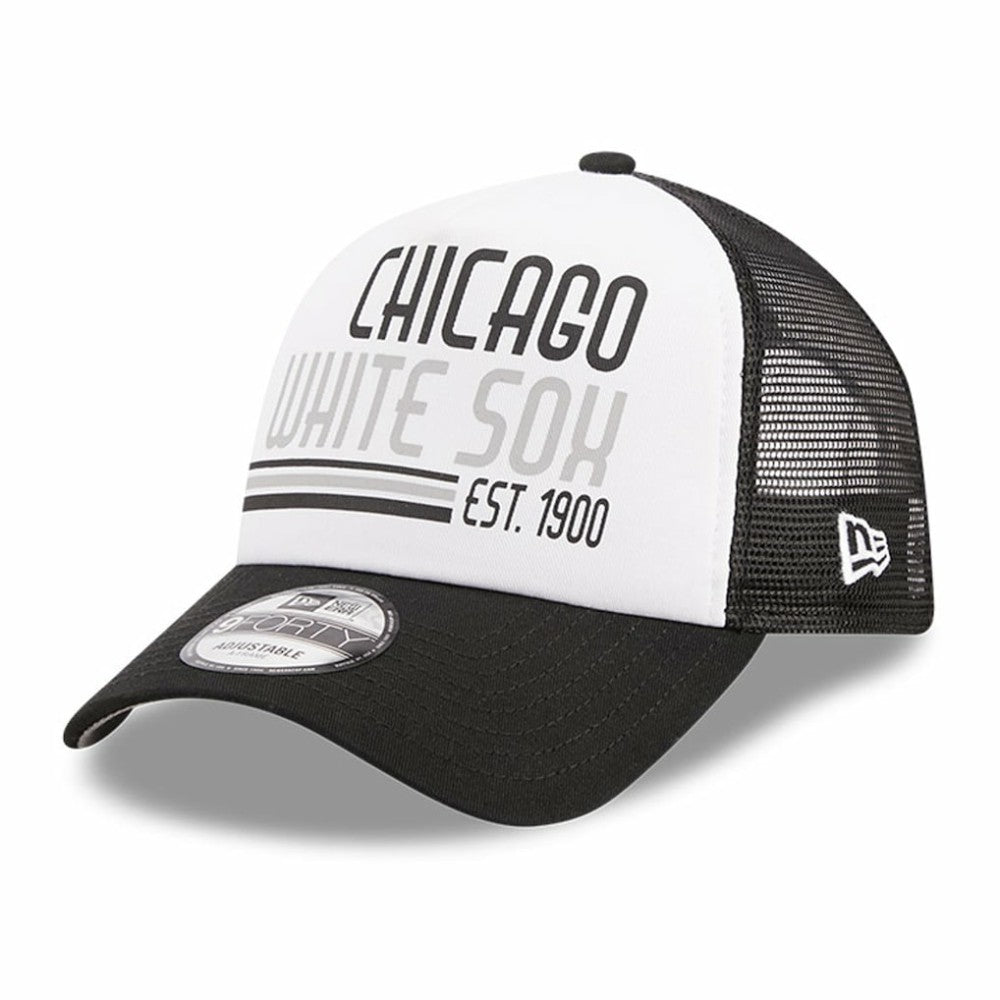 Chicago White Sox New Era Stacked A-Frame Trucker 9FORTY Adjustable Hat - White/Black - New Era on Sale